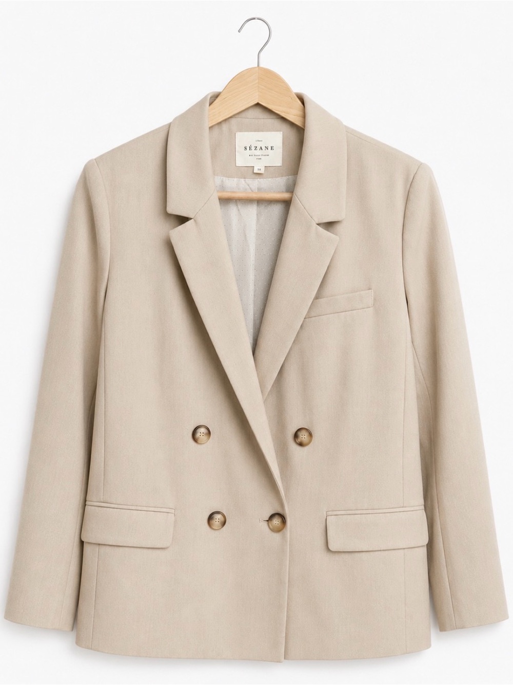 Sézane Christie Double Breasted Blazer Beige Ecru Size 38 / US 6